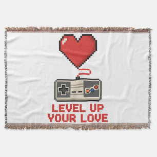 Level Up Your Love, Retro Pixel Gaming Design Throw Blanket