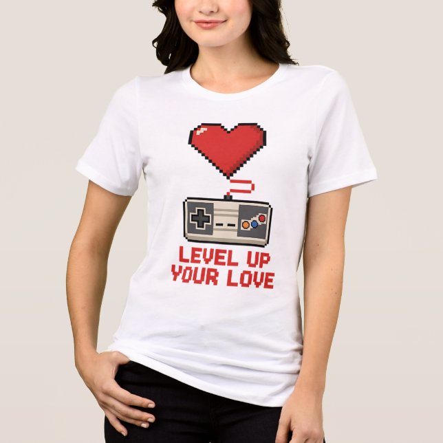 Level Up Your Love, Retro Pixel Gaming Design Tri-Blend Shirt (Front)