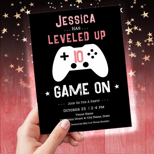 LEVELED Up 10th Birthday Girl Gamer Invitation