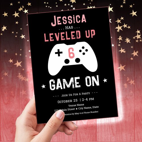 LEVELED Up 6th Birthday Girl Gamer Invitation