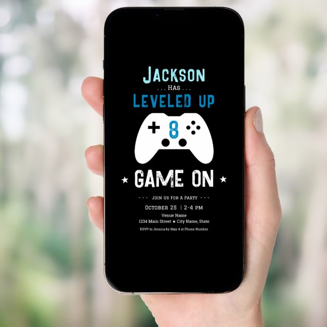 LEVELED Up 8th Birthday Boy Invitation (Front Digital)