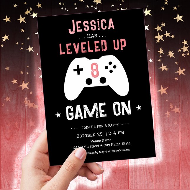 LEVELED Up 8th Birthday Girl Gamer Invitation (Creator Uploaded)
