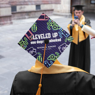 Leveled Up   One Degree Gamer Graduation Cap Topper