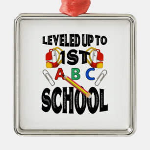 Leveled Up To 1st A B C School Teacher Metal Ornament
