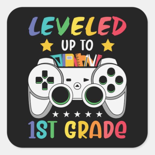 Leveled Up To 1st Grade Back to School Video Gamer Square Sticker