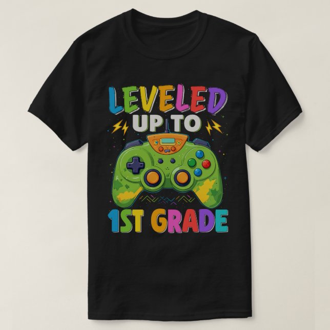 Leveled Up To 1st Grade Gamer Back To School Boys  T-Shirt (Design Front)