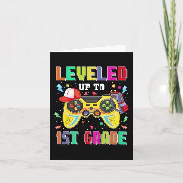 Leveled Up To 1st Grade Gamer First Day Boys Back  Card (Front)