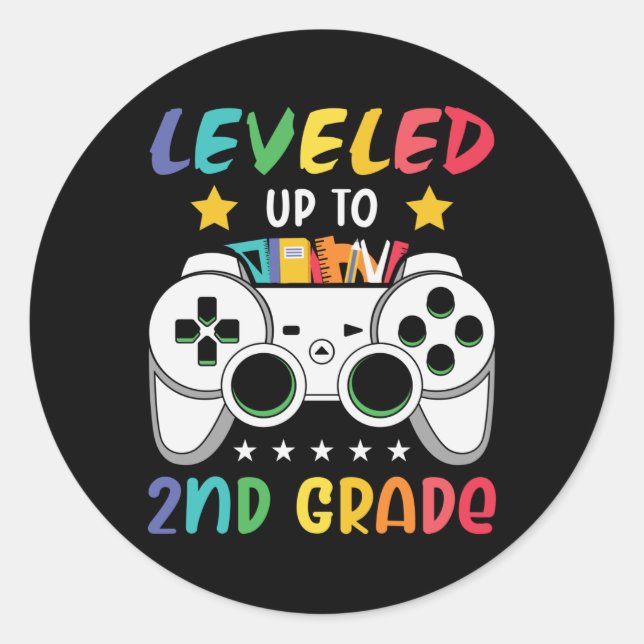 Leveled Up To 2nd Grade Back to School Video Gamer Classic Round Sticker (Front)