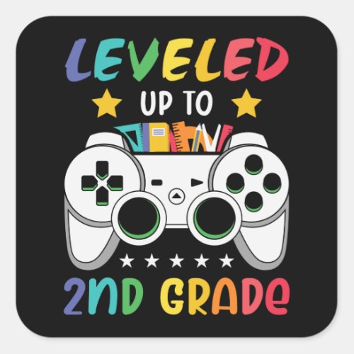 Leveled Up To 2nd Grade Back to School Video Gamer Square Sticker