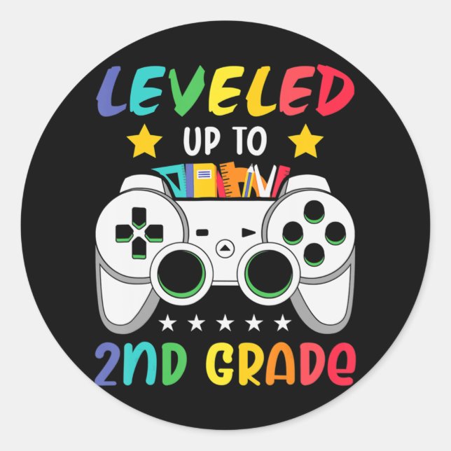Leveled Up To 2nd Grade Boy Second Grade Crew Back Classic Round Sticker (Front)