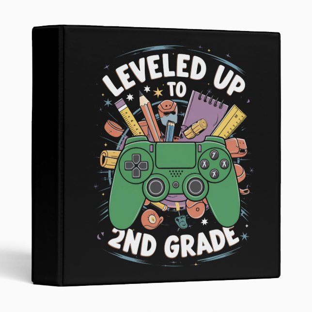 Leveled Up To 2nd Grade Gamer Back To School 3 Ring Binder (Front/Spine)