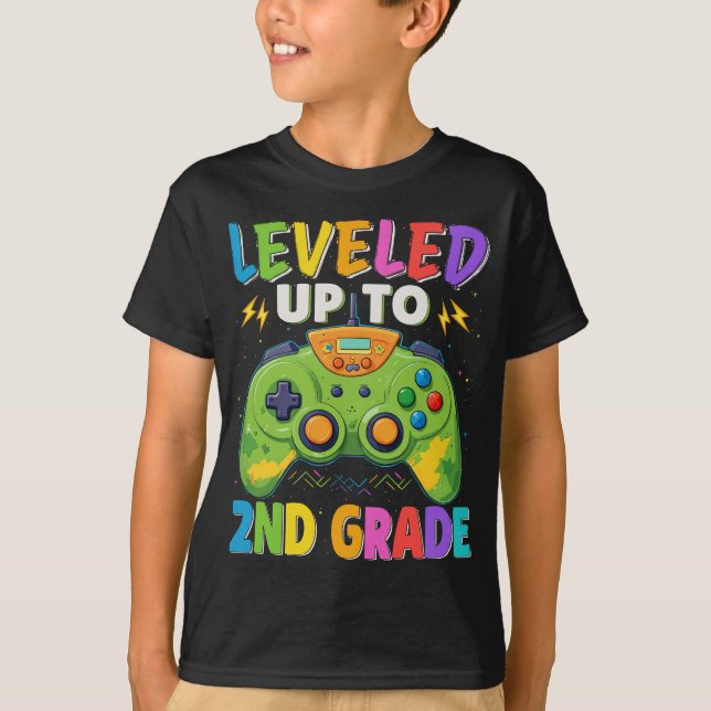 Leveled Up To 2nd Grade Gamer Back To School Boys  T-Shirt (Front)