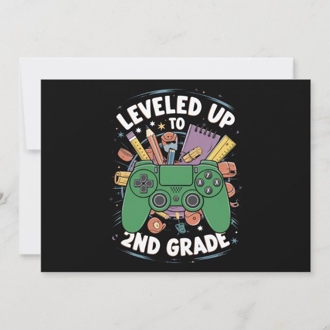 Leveled Up To 2nd Grade Gamer Back To School Invitation (Front)