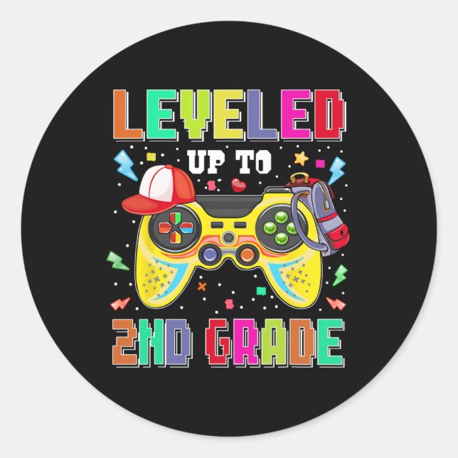Leveled Up To 2nd Grade Gamer First Day Boys Back  Classic Round Sticker (Front)