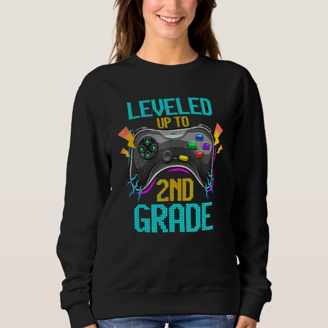 Leveled Up To 2nd Grade Video Gamer Back To School Sweatshirt (Front)