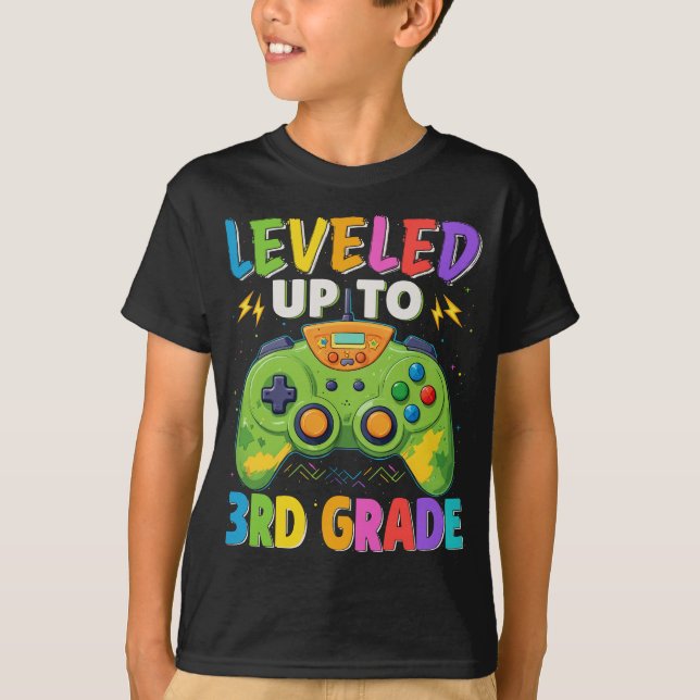 Leveled Up To 3rd Grade Gamer Back To School Boys  T-Shirt (Front)