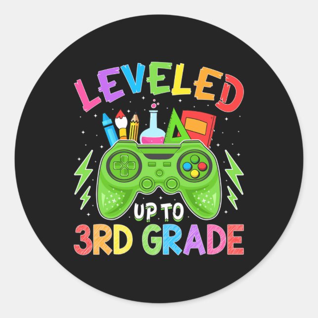 Leveled Up To 3rd Grade Gamer Back To School First Classic Round Sticker (Front)
