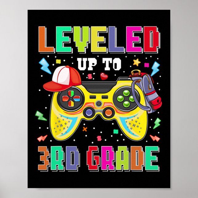 Leveled Up To 3rd Grade Gamer First Day Boys Back  Poster (Front)