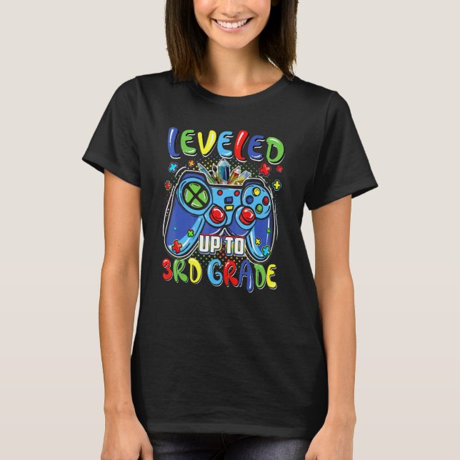 Leveled Up To 3rd Grade Video Gamer Kids Boys Back T-Shirt (Front)