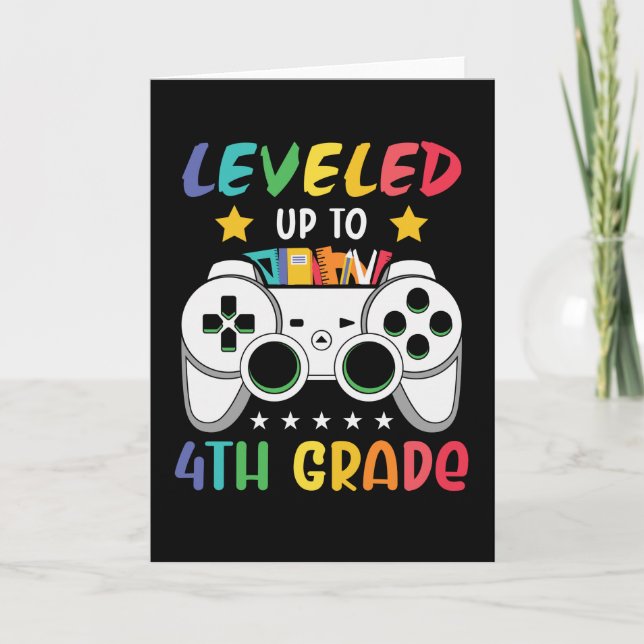 Leveled Up To 4th Grade Back to School Video Gamer Card (Front)