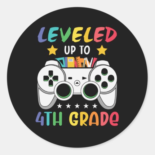 Leveled Up To 4th Grade Back to School Video Gamer Classic Round Sticker