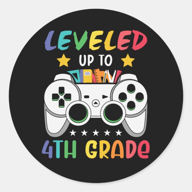 Leveled Up To 4th Grade Back to School Video Gamer Classic Round Sticker (Front)