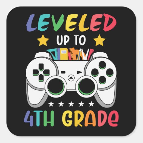 Leveled Up To 4th Grade Back to School Video Gamer Square Sticker