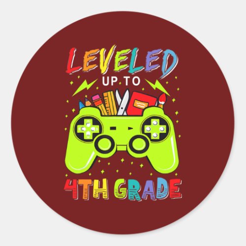 Leveled Up To 4th Grade Gamer Back To School Classic Round Sticker