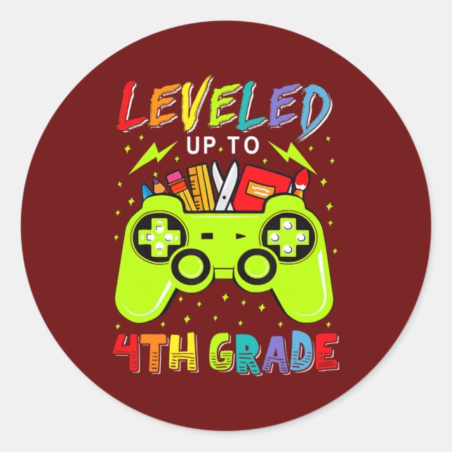 Leveled Up To 4th Grade Gamer Back To School Classic Round Sticker (Front)