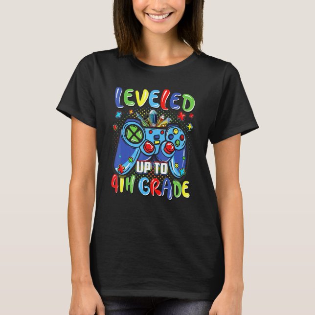 Leveled Up To 4th Grade Video Gamer Kids Boys Back T-Shirt (Front)