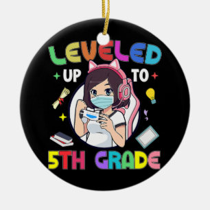 Leveled Up To 5th Grade Back To School Gamer Ceramic Ornament