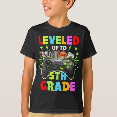  Leveled up to 5th Grade Back to School video game T_Shirt