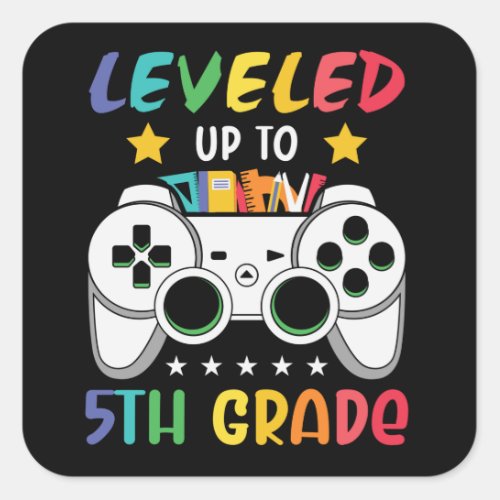 Leveled Up To 5th Grade Back to School Video Gamer Square Sticker