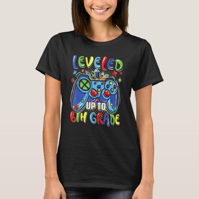 Leveled Up To 6th Grade Video Gamer Kids Boys Back T-Shirt (Front)