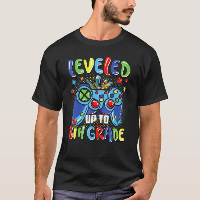 Leveled Up To 8th Grade Video Gamer Kids Boys Back T-Shirt (Front)