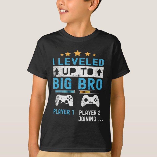 Leveled Up To Big Bro - Gamer New Player Joining S T-Shirt (Front)