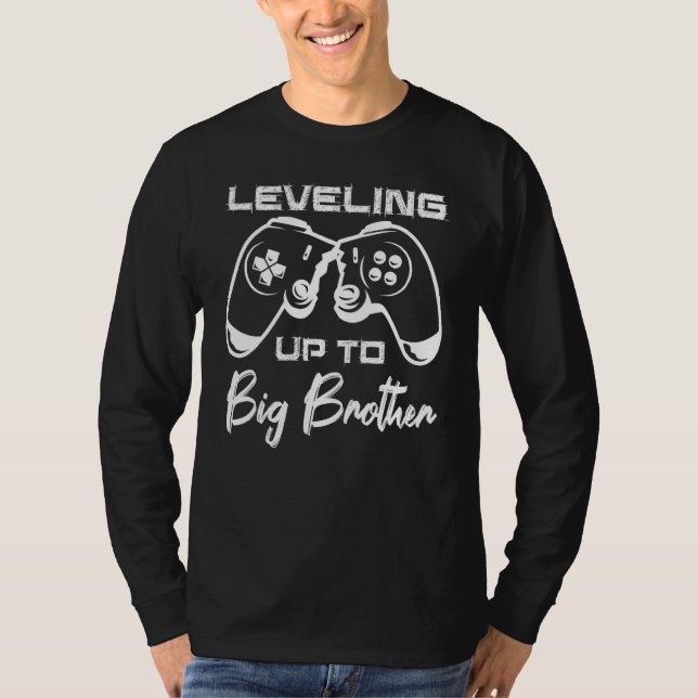Leveled Up To Big Brother Baby Announcement Gaming T-Shirt (Front)