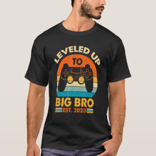 Leveled Up To Big Brother Est 2023 Vintage Retro T-Shirt