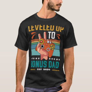 Leveled Up to Bonus Dad 2023 New Stepdad Gamer T-Shirt