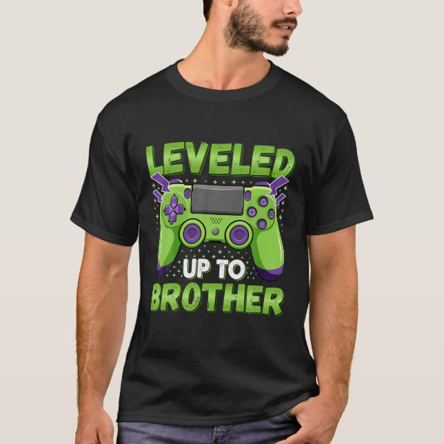 Leveled Up To Brother - Promoted To Big Bro Gaming T-Shirt (Front)