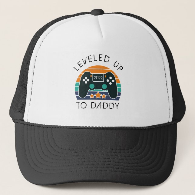 Leveled Up To Daddy First Father's Day Gamer  Trucker Hat (Front)