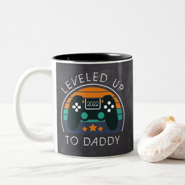 Leveled Up To Daddy First Father's Day Gamer  Two-Tone Coffee Mug (With Donut)