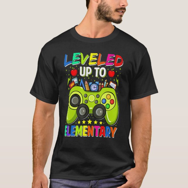 Leveled Up To Elementary Gamer Back To School Firs T-Shirt (Front)