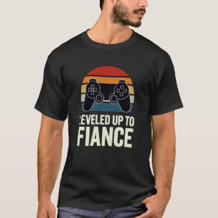 Leveled Up to Fiancé Gamer Engaged Couple Funny Ga T-Shirt