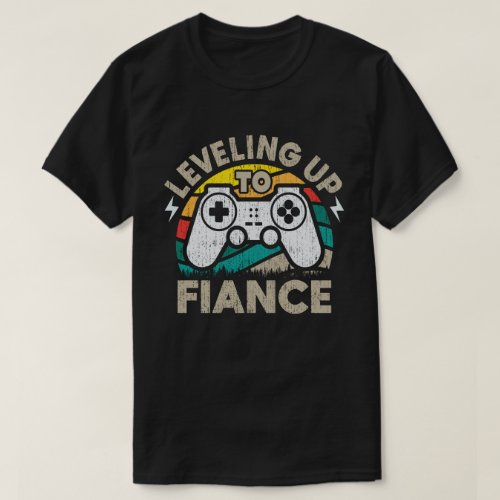 Leveled Up To Fiance Gamer Newly Engaged Couple T_Shirt