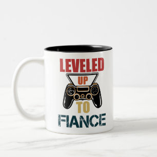 Leveled Up To Fiance Vintage Gaming Fiance T-Shirt Two-Tone Coffee Mug