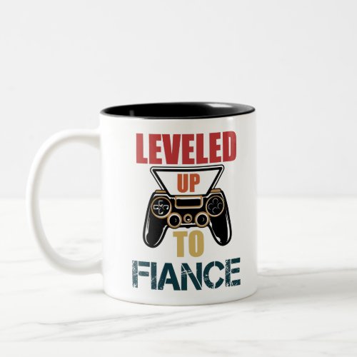 Leveled Up To Fiance Vintage Gaming Fiance T_Shirt Two_Tone Coffee Mug