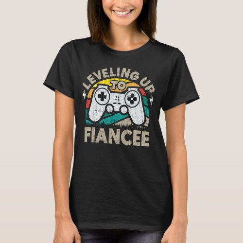  Leveled Up To Fiancee Gamer Newly Engaged Couple  T_Shirt