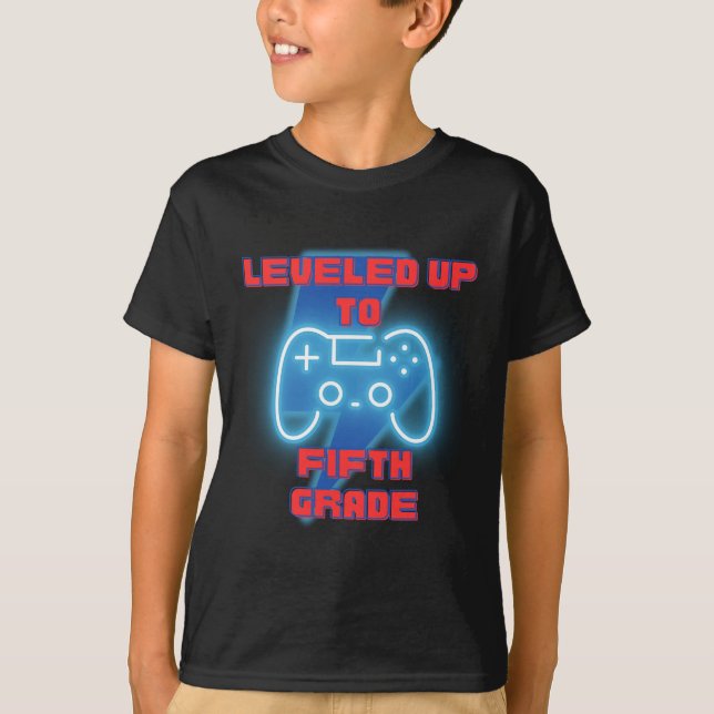 Leveled Up to Fifth Grade Gamer Back To School T-Shirt (Front)