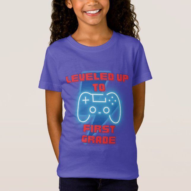 Leveled Up to First Grade Gamer Back To School T-Shirt (Front)